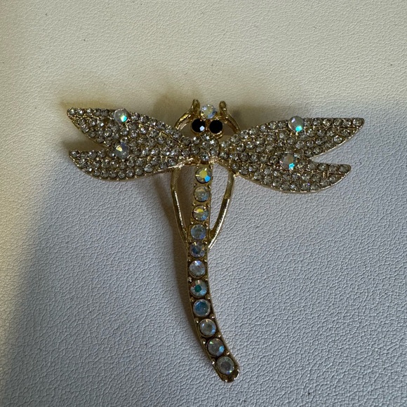 Jewelry - Gold Dragonfly Brooch with Rhinestones